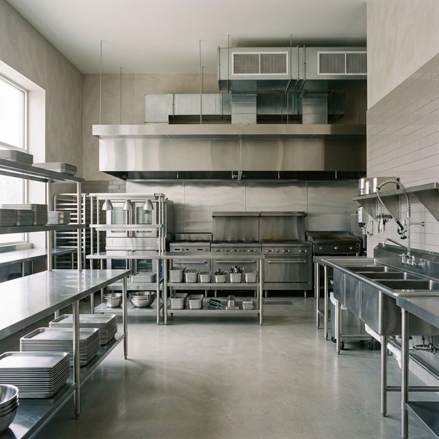 Cozinha profissional equipada com aço inox